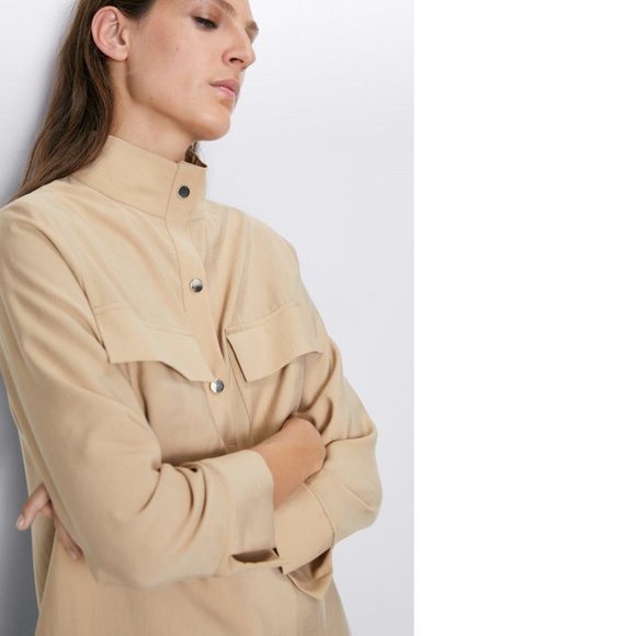 Zara High Collar Above Knees Tan Dress, NWT, XS - Picture 3 of 16